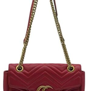 Chic Red Quilted Shoulder Bag with Gold Chain
